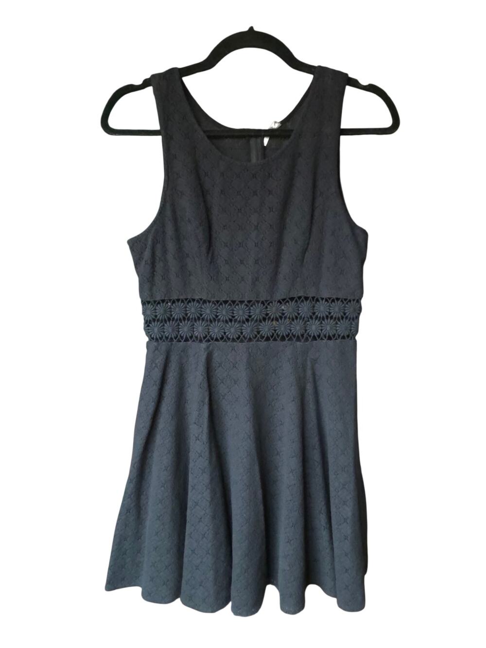 Free People Fitted With Daisies Lace Skater Dress Black Size 6 Boho Cutout Mini